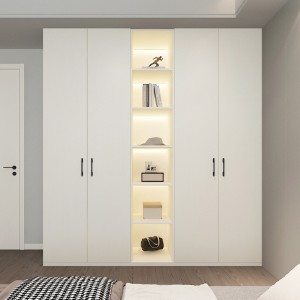 Aurora Wardrobe - Model OLZD-Y203J, Five-Door Design, Crescent White Color, Made of E0 Grade Particle Eco-board